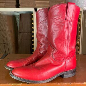 JUSTIN Women’s Size 6 C Made in USA Red Leather Roper Western Boots L3055